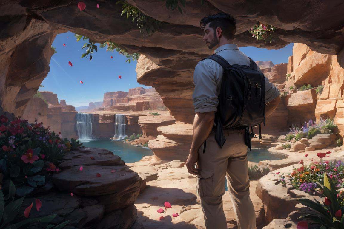 flower petals,  plants,  desert canyon on Tensor.Art