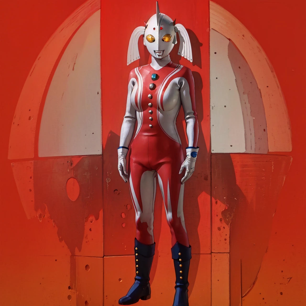  (masterpiece:1.3),(the best quality:1.2),(super fine illustrations:1.2),(Masterpiece),high quality,high detail,(white background:1.2),looking at viewer,(SOLO:1.4),outline,simple background,fullbody,, latex,ultraman,leather suit,white footwear,white tight-fitting,red pattern on body,gem,mask,cover,legwear,white bodysuit,red pattern on legs,red pattern on arms,red pattern on waist,helmet,plugsuit,boots,bodysuit,white gloves,gloves,logo, red pattern on waist