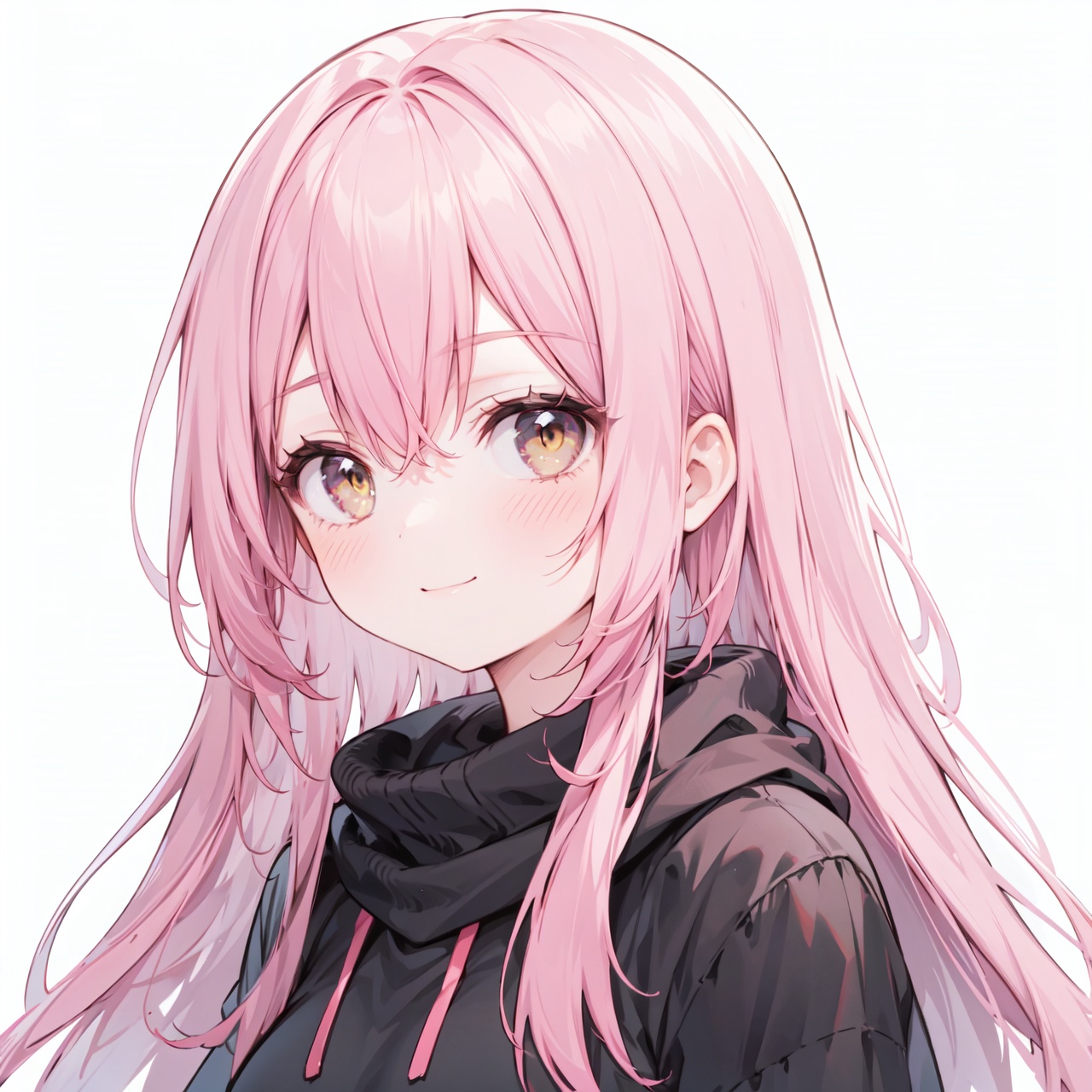  1girl,simple_background, smile,pink hair,yellow_eyes,hair flower