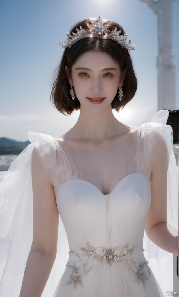  yinhui,starry_background,intense shadows,lens_flare,looking_at_viewer,

muscular,fair_skin,tanlines,female,wedding_dress,smile,strong rim light,crown,black and white tones,1girl,fragmented moon,scar_across_eye,scar,