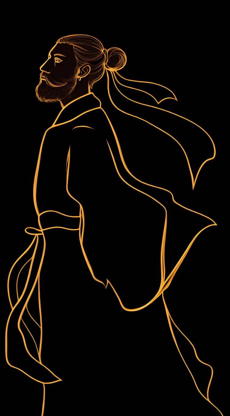masterpiece,top quality,solo,closed eyes,1boy,long sleeves,hair bun,ribbon,profile,hair ribbon,single hair bun,wide sleeves,long beard,<lora:线条Line art :1>,jxiantiao,