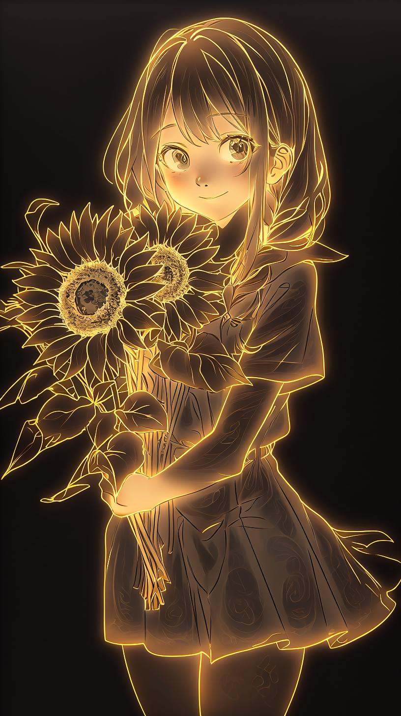 masterpiece,top quality,1girl,sunflower,solo,flower,smile,holding,looking at viewer,short sleeves,bangs,holding flower,blush,braid,closed mouth,long hair,lineart,skirt,cowboy shot,school uniform,sailor collar,pleated skirt,hair over shoulder,serafuku,pleated dress,shirt,standing,bouquet,ribbon,single braid,holding bouquet,<lora:线条Line art :1>,jxiantiao,<lora:lcm-lora-sdv1-5:1>,