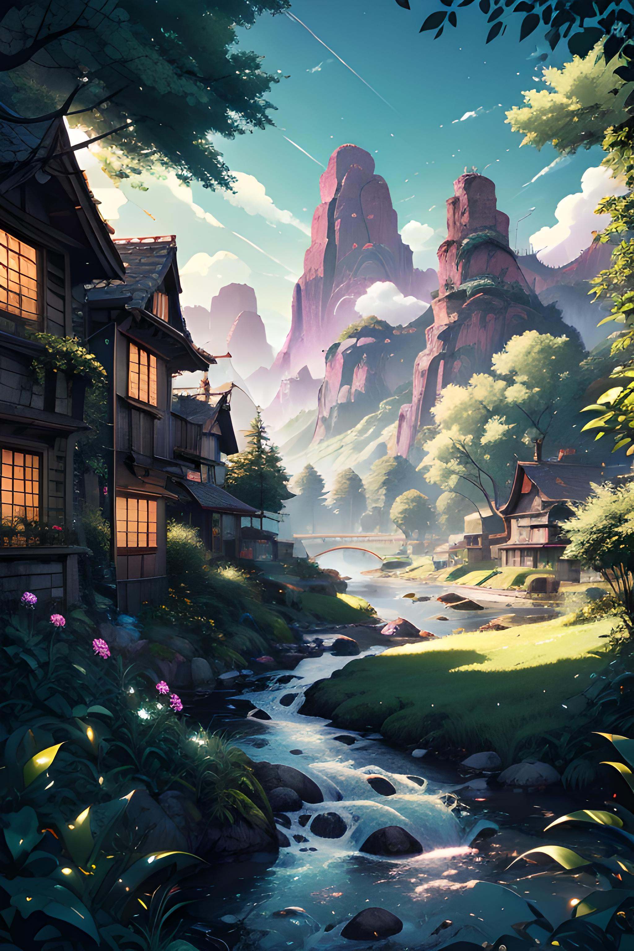 landscape,  river,  forest on Tensor.Art