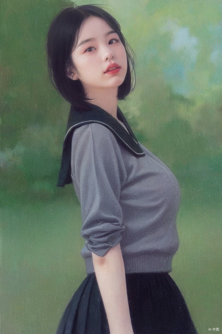 best quality, masterpiece, ultra high res,1girl, big breast, looking at viewer,pure color background,
1girl,black serafuku,caiqian