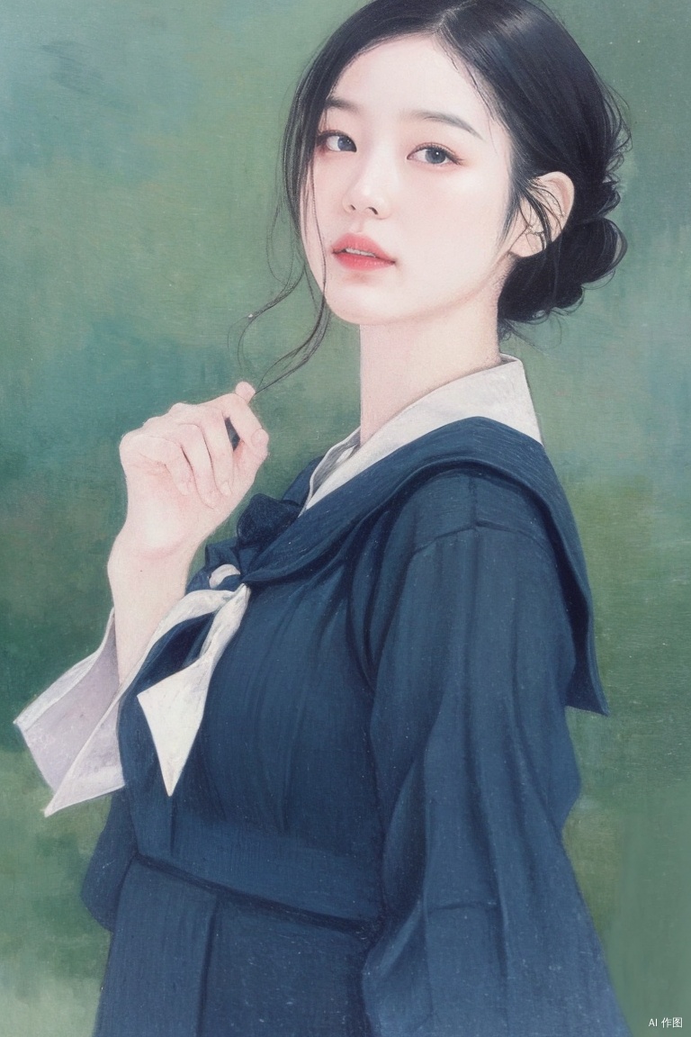best quality, masterpiece, ultra high res,1girl, big breast, looking at viewer,pure color background,
1girl,black serafuku,caiqian