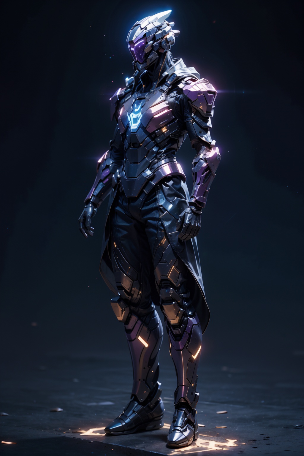 1man,armor,blue glowing armor,full body,Glowing cloak,<lora:AgainMix_v1.4Cyber:1>,