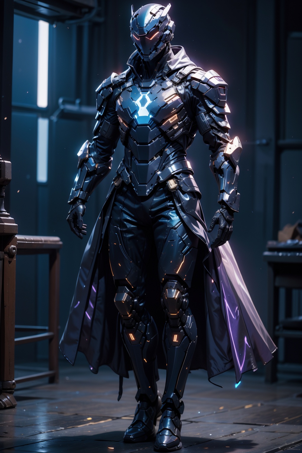 1man,armor,blue glowing armor,full body,Glowing cloak,<lora:AgainMix_v1.4Cyber:1>,