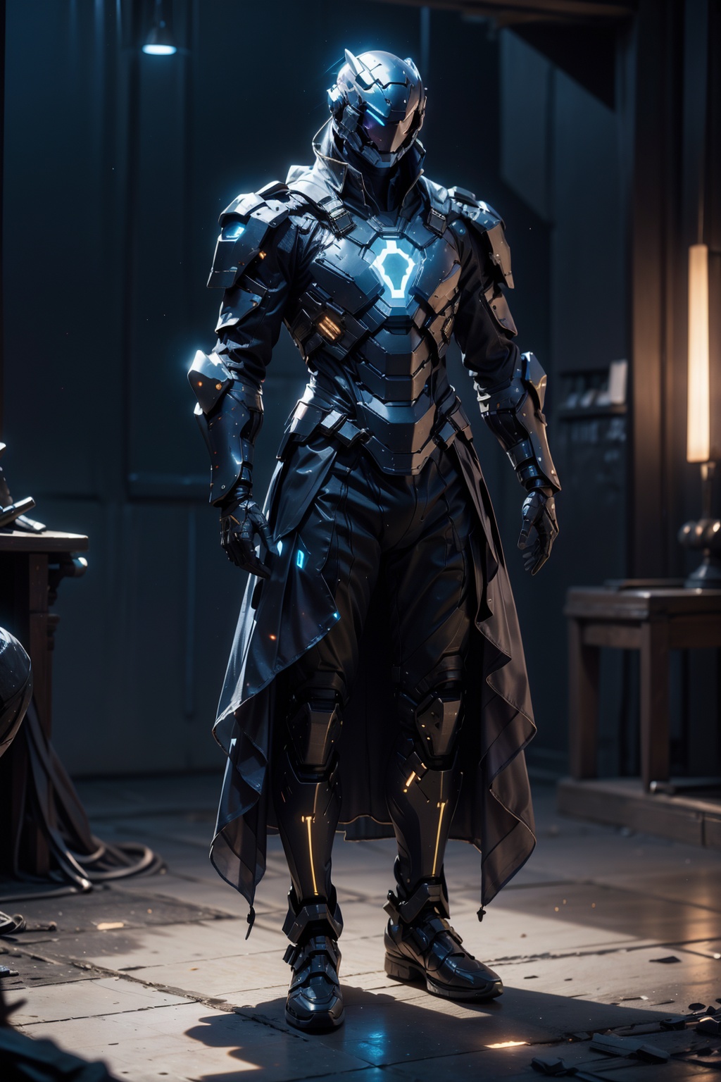 1man,armor,blue glowing armor,full body,Glowing cloak,<lora:AgainMix_v1.4Cyber:1>,