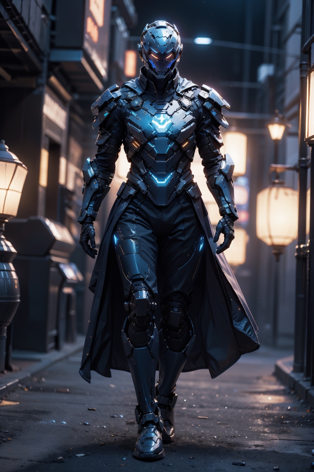 1man,armor,blue glowing armor,full body,Glowing cloak,<lora:AgainMix_v1.4Cyber:1>,
