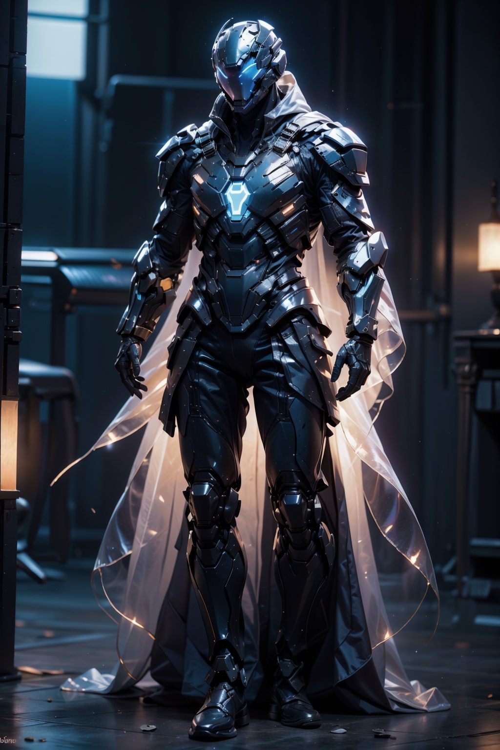 1man,armor,blue glowing armor,full body,Glowing cloak,<lora:AgainMix_v1.4Cyber:1>,