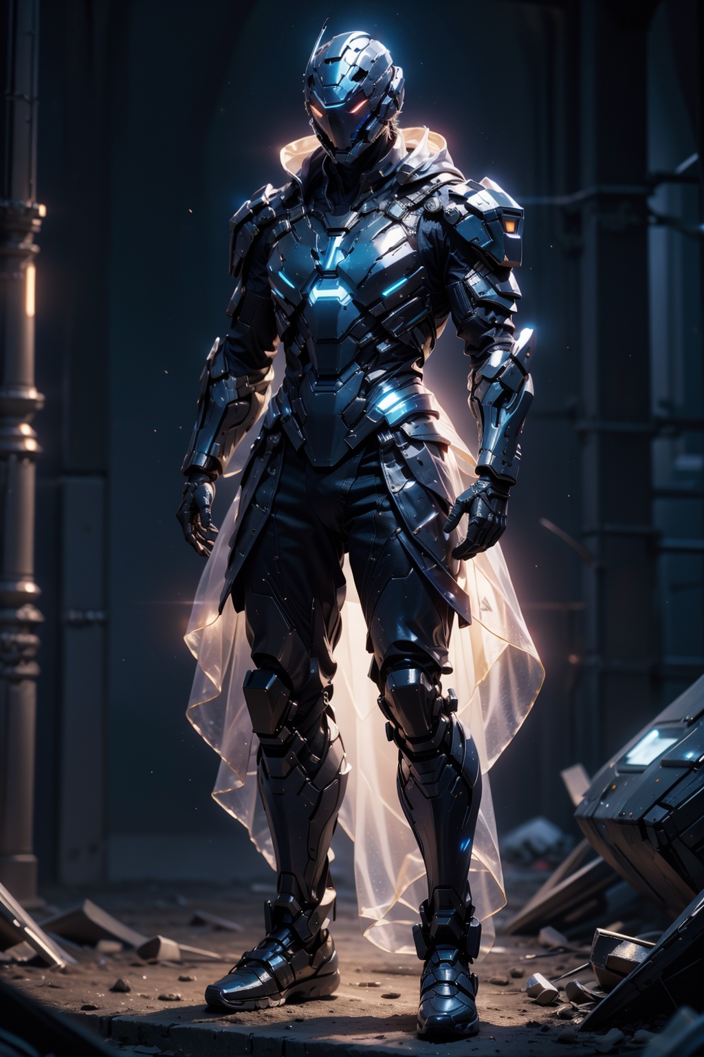 1man,armor,blue glowing armor,full body,Glowing cloak,<lora:AgainMix_v1.4Cyber:1>,