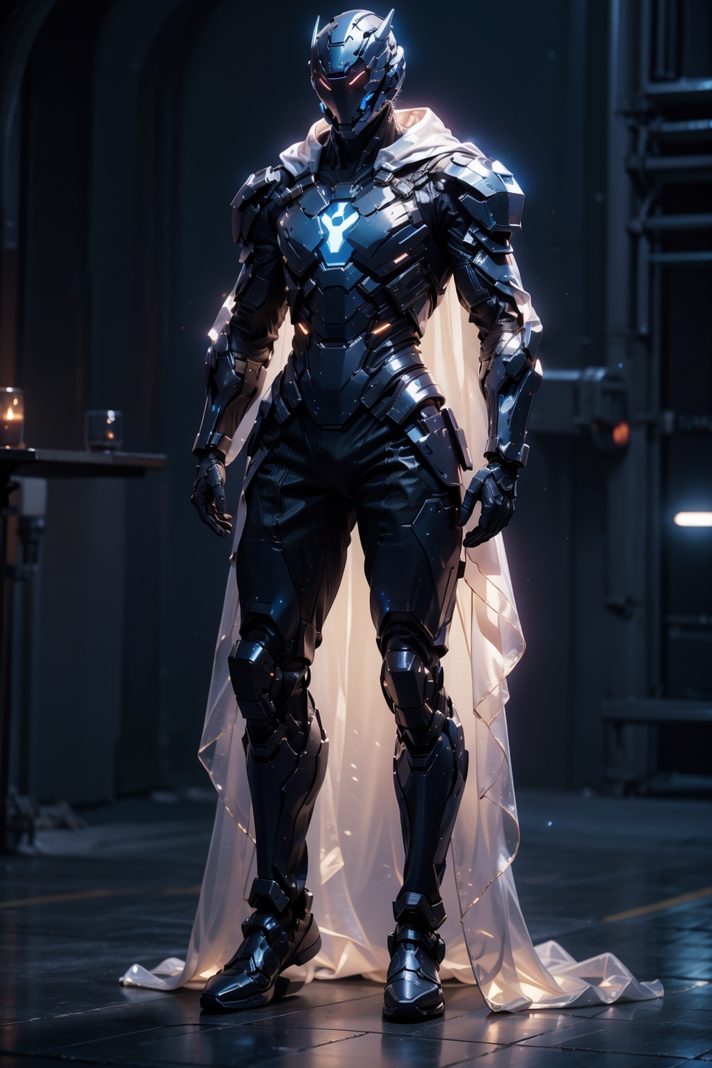 1man,armor,blue glowing armor,full body,Glowing cloak,<lora:AgainMix_v1.4Cyber:1>,