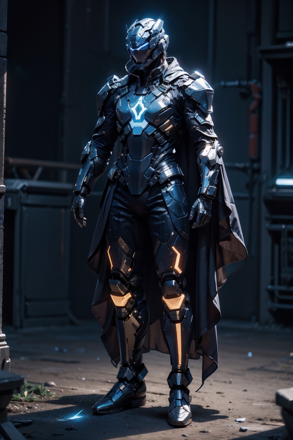 1man,armor,blue glowing armor,full body,Glowing cloak,<lora:AgainMix_v1.4Cyber:1>,