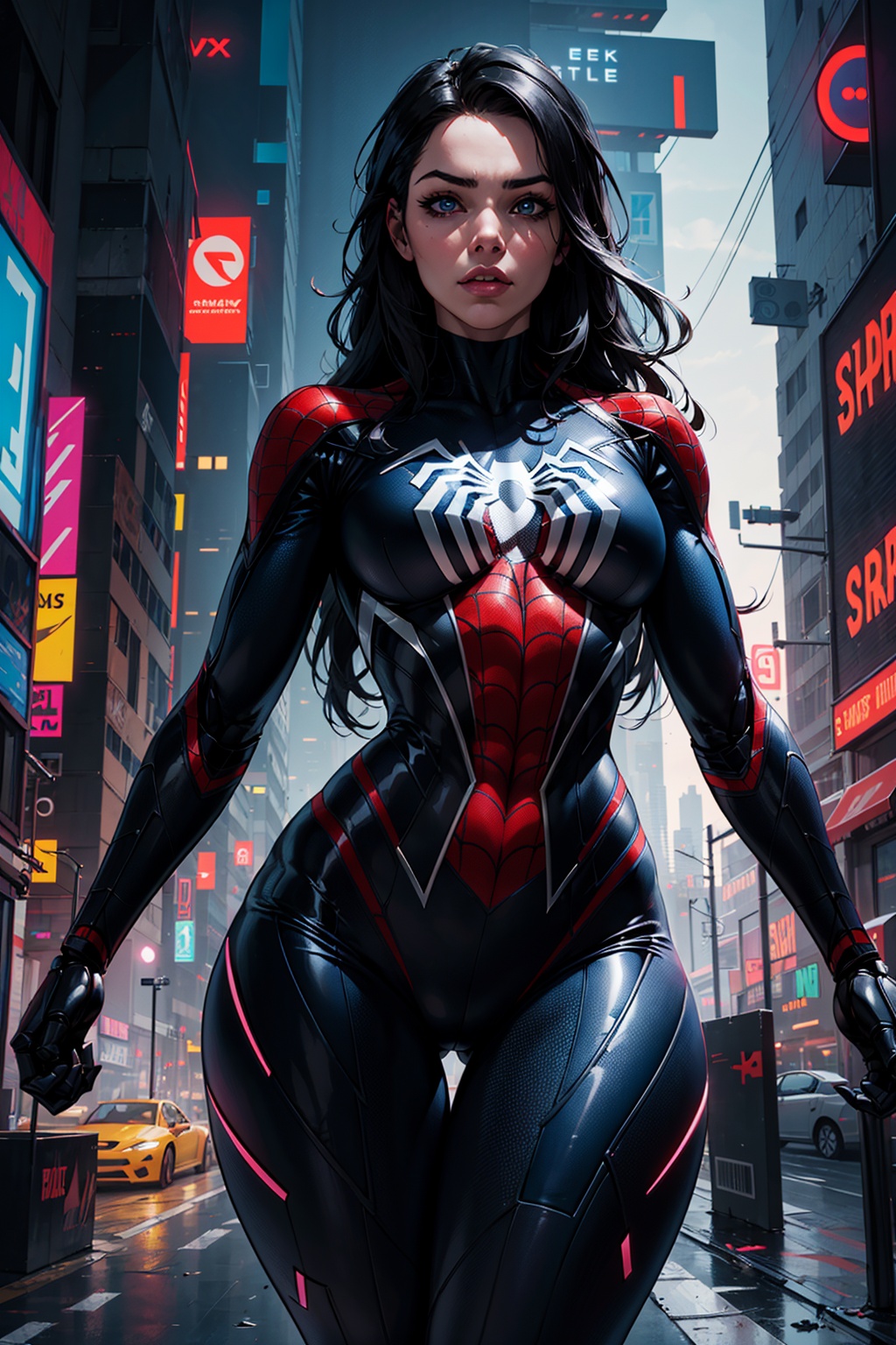 1girl,  (black spider man costume 2099,  black spider man) on Tensor.Art