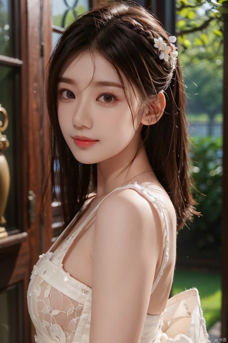  DSLR, (Good structure), HDR, UHD, 8K, A real person, Highly detailed, best quality, masterpiece, 1girl, realistic, Highly detailed, (EOS R8, 50mm, F1.2, 8K, RAW photo:1.2), ultra realistic 8k, (best illumination, best shadow, extremely delicate and beautiful), (official art, beautiful and aesthetic:1.2), solo, 1girl, , Wind, flowing hair, kind smile, , pose for picture, Dynamic pose, looking_at_viewer,jiajingwen, light master, Hair ornaments