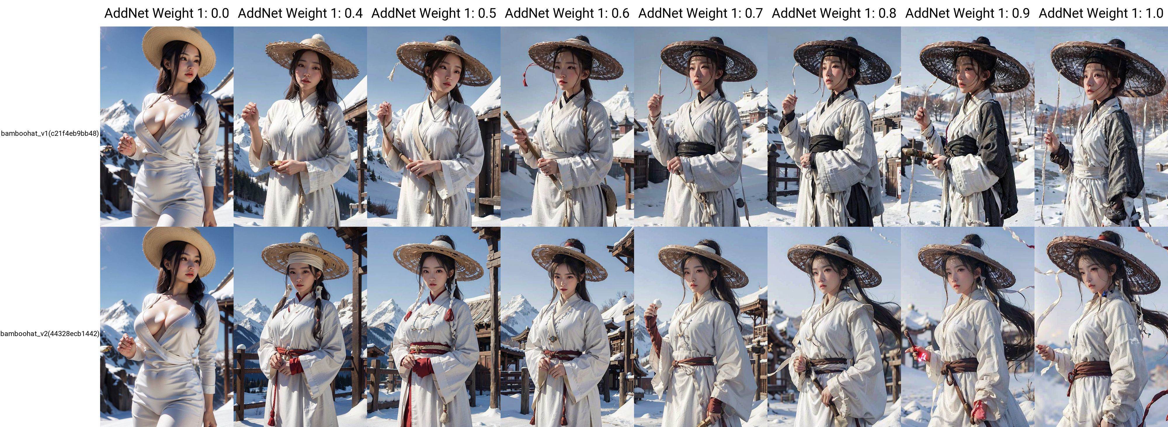 1girl, breasts_outline, big_breasts,  snow, linen_clothes, bamboo_hat, masterpiece, best quality, 8k, photorealistic, ***** background
