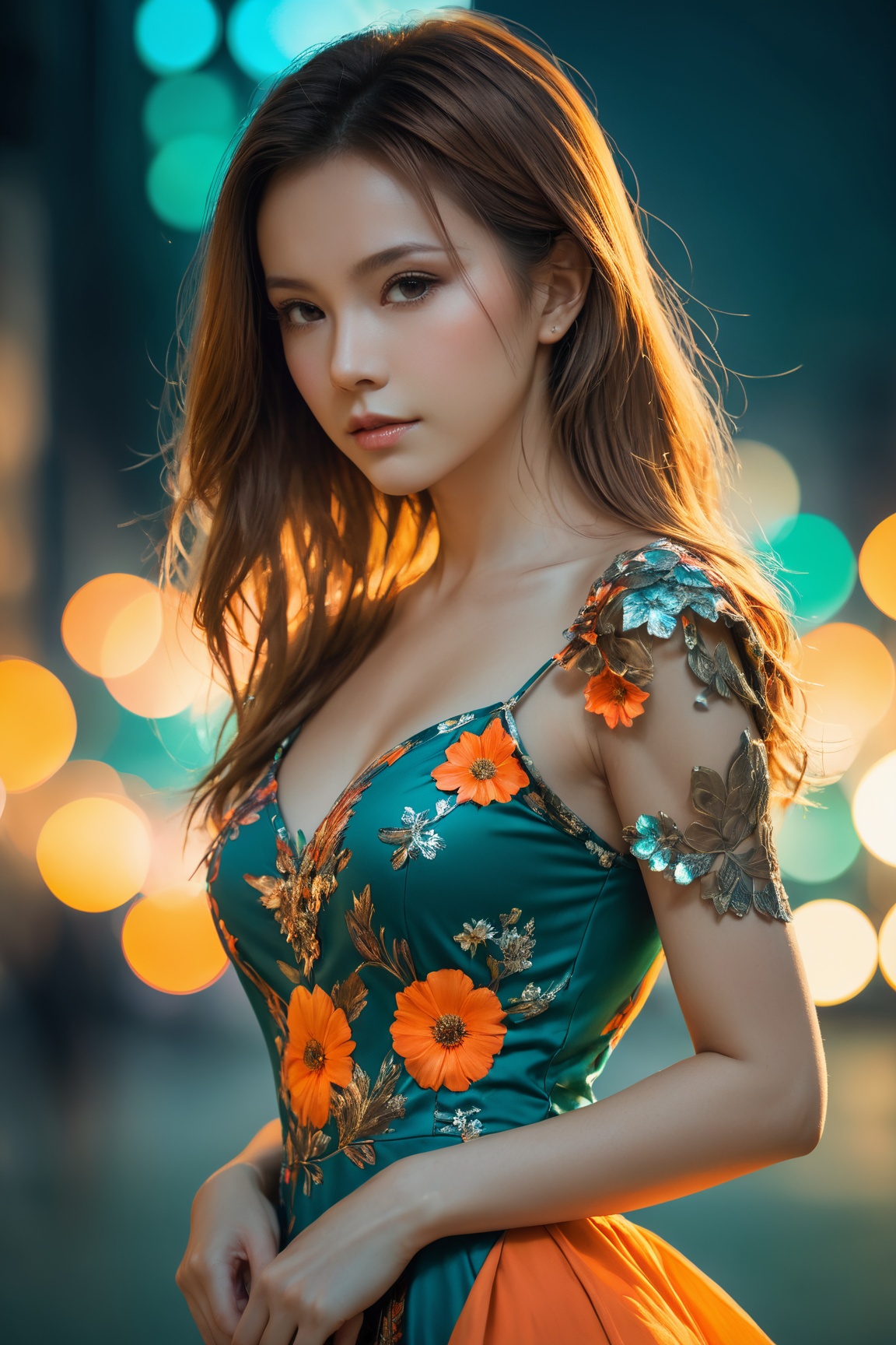woman,  flower dress,  colorful on Tensor.Art