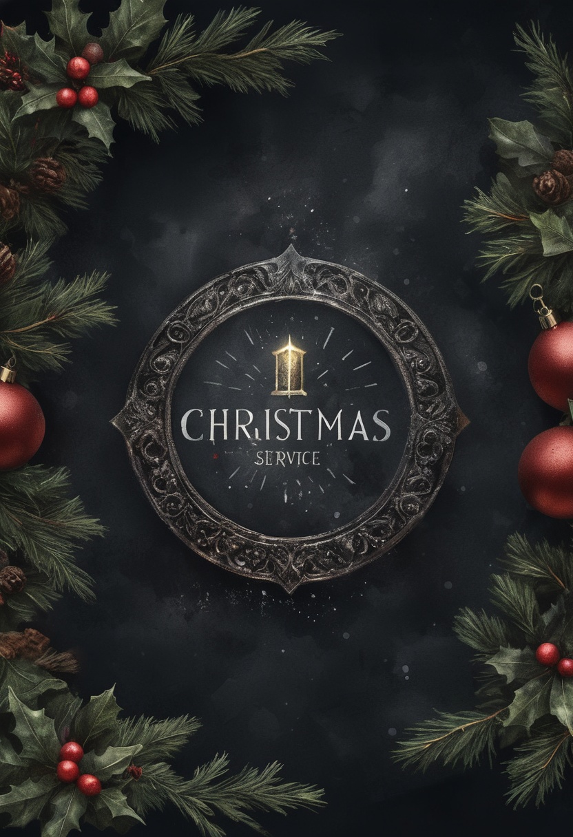 a logo for Christmas service,  Watercolor,  background black on Tensor.Art