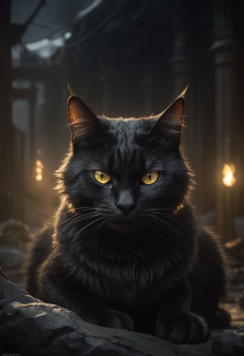 Themed in black and gold,  a cat,  furry black on Tensor.Art
