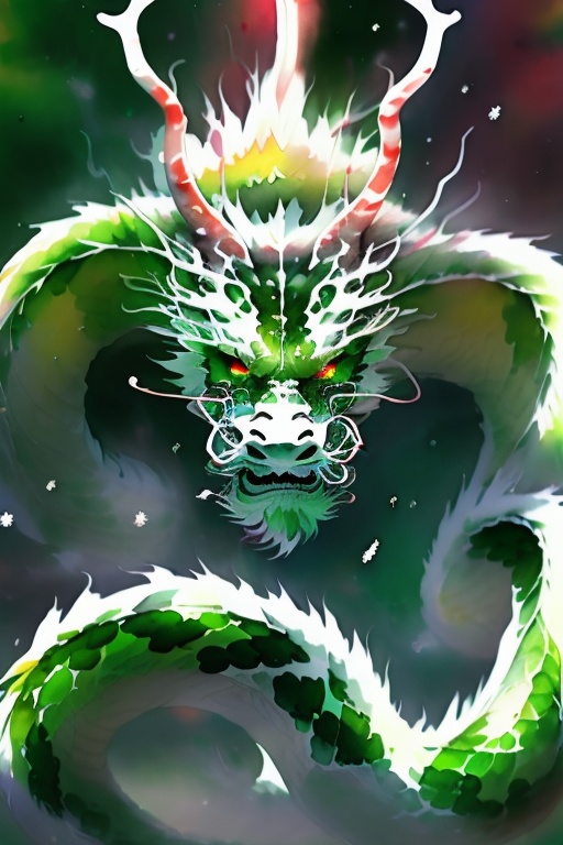 <lora:中国龙-000002:1.1>,HDR,UHD,8K,Highly detailed,best quality,masterpiece,no humans, dragon, solo, scales, looking at viewer, whiskers, fangs, colored sclera, green background, antlers, full body