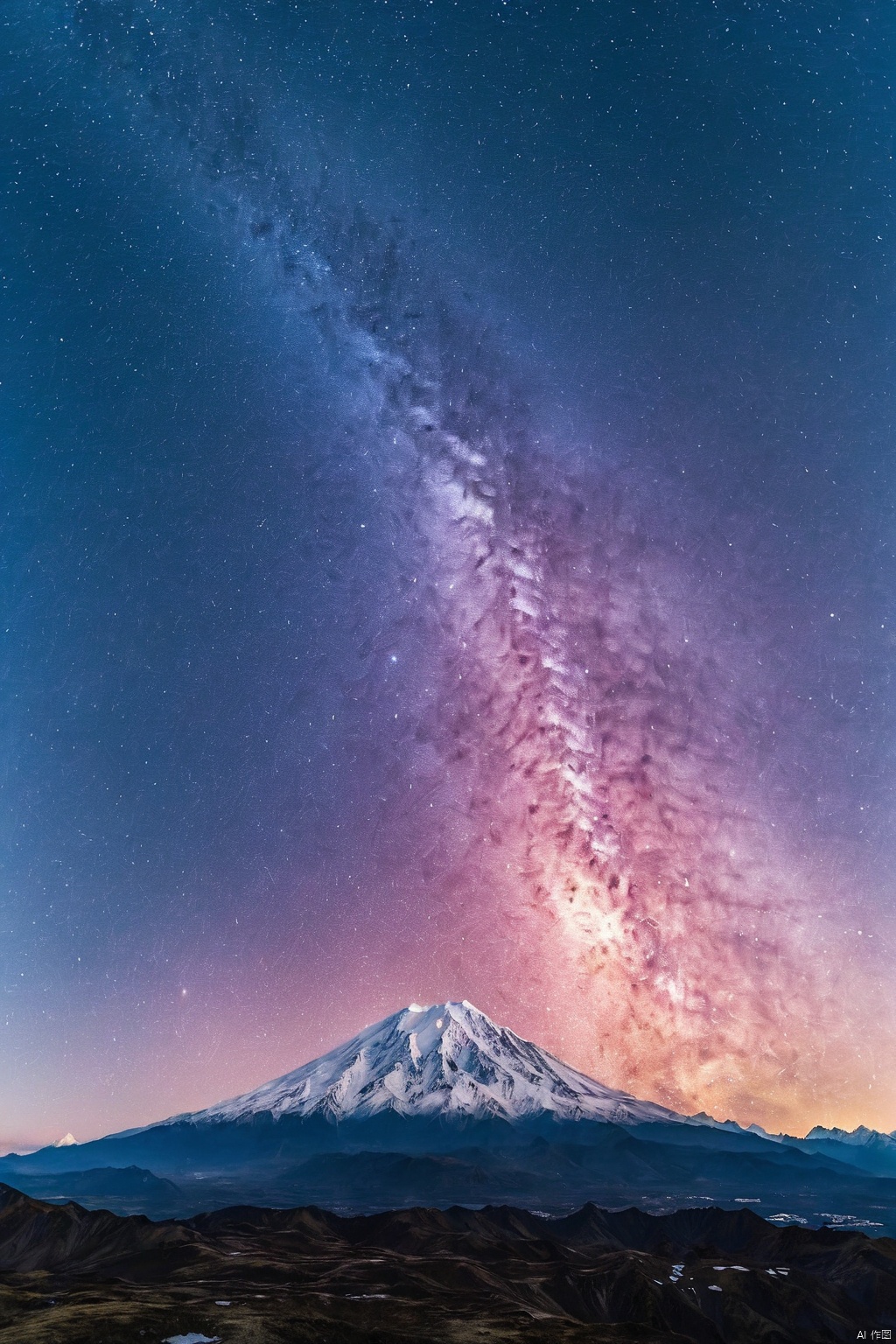  duobaansheying,Fuji lens, movie color scheme, snow-capped mountains, starry sky, Milky Way
