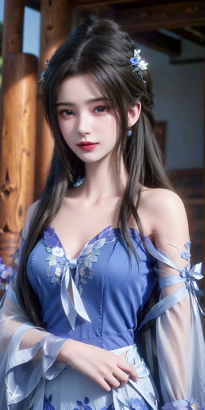  (Good structure), (high definition: 1.0), (HD: 1.0), , (ultra resolution: 1.0), (4K: 1.0), (photorealistic: 1.0), (realistic: 1.0), , (professional photography: 1.0), (DSLR quality: 1.0), , (detailed: 1.0), (sharp focus: 1.0), , (masterpiece: 1.2), (epic shot: 1.2), , Cinematic, , solo, 1girl, perfect boody, Wind, flowing hair, kind smile, , pose for picture, Dynamic pose, looking_at_viewer,
 solo, (super realistic, photo-realistic:1.3), ultra-detailed, extremely detailed cg 8k wallpaper, hatching 
, 1 girl, arm support, Bangs, Blue Bow, blue eyes, blue flowers, blue tie, Blue Ribbon, blue rose, blue dress, Blue Sky, chest, clouds, Cloudy Sky, day, earrings, flowers, ornament, hair between eyes, white hair, hair ornament, interior, jewelry, long hair, long sleeves, look at audience, medium chest, neck ribbon, open window, petals, ribbon, rose, shirt, sit, skirt, sky, solo, very long hair, white shirt, window, ((poakl)),, , , limuwan