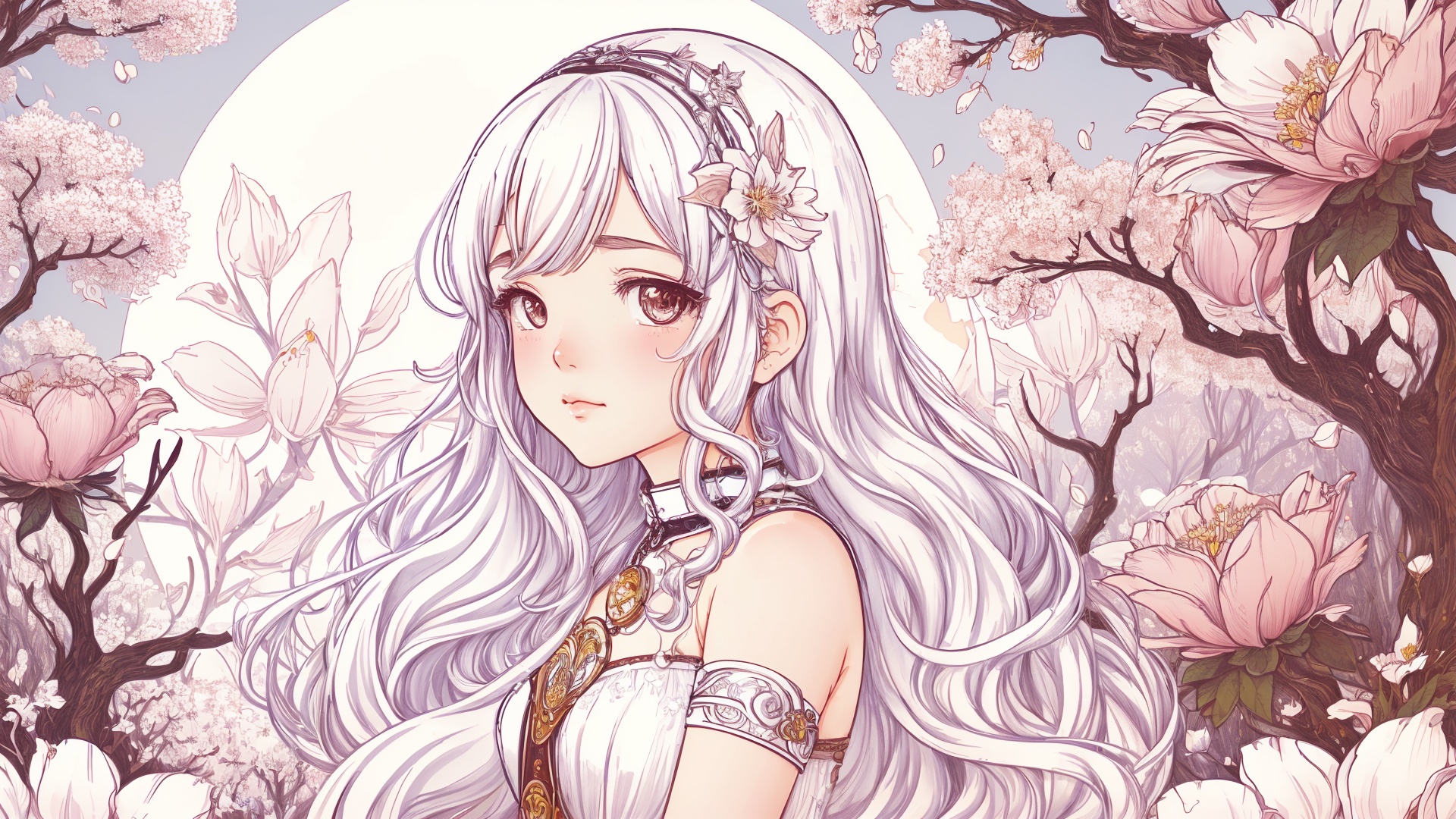 illustration of an adorable chibi girl ,  white hair ,  depth of field on Tensor.Art