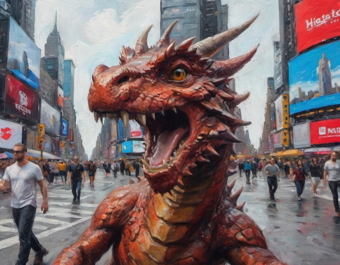 painting A hyper-realistic GoPro selfie of a dragon in times square on Tensor.Art