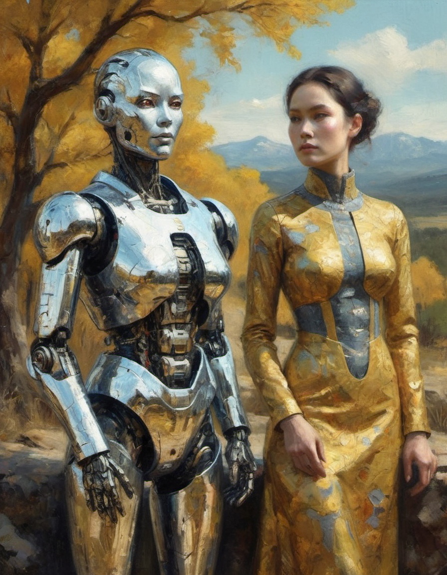 chrome visions of the future humanoid robot digital matte painting sci-fi sleek utopian environment android portrait kints...