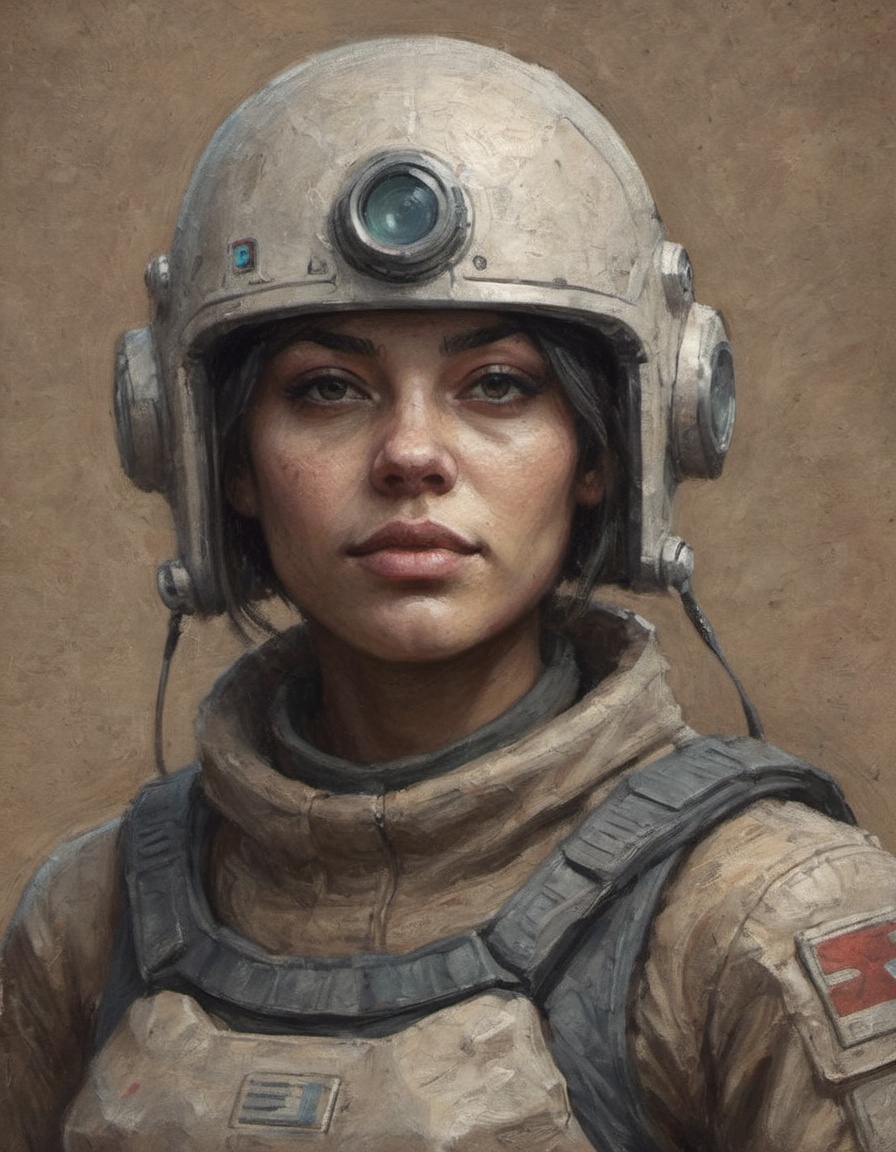toned textured paper character illustration in dry pastels of a sci-fi soldier named Bria Ursan on Tensor.Art