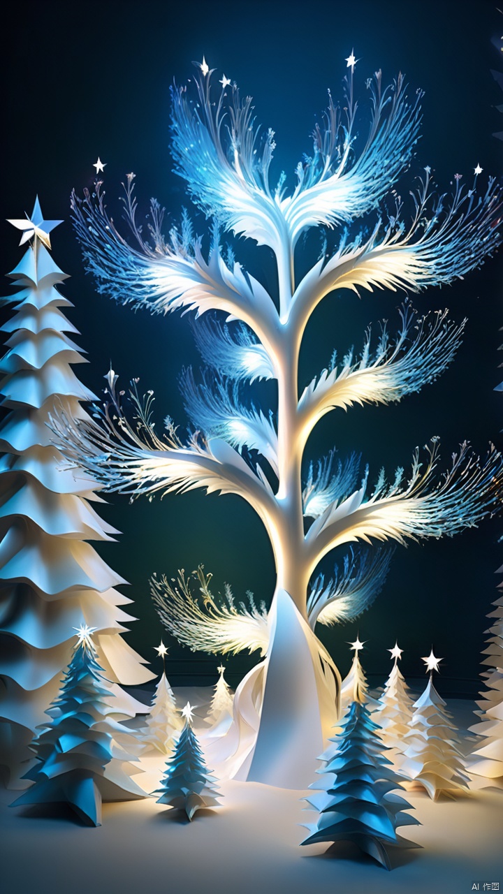 Qw_zw, strange Christmas flow tree shape, light, fantasy Christmas atmosphere