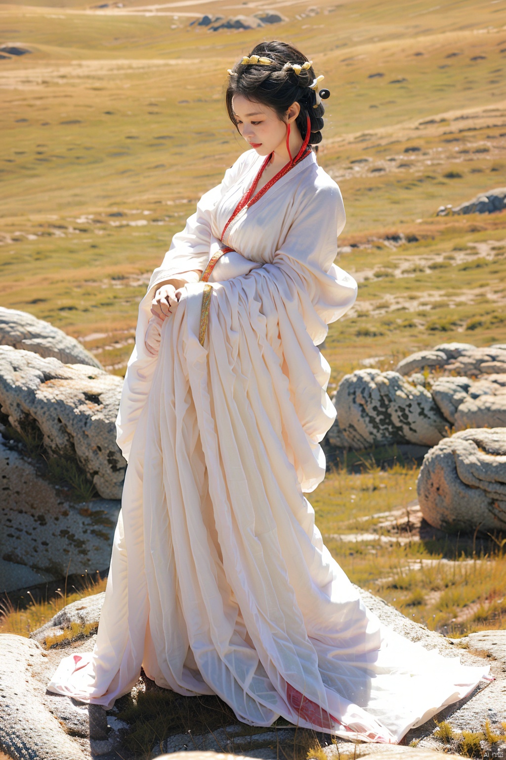 (1 girl:1.3), (best quality, masterpiece, ultra high resolution),(photorealistic:1.3), (realistic:1.3), depth of field,(cinematic lighting:1.2),full_body, hanfu