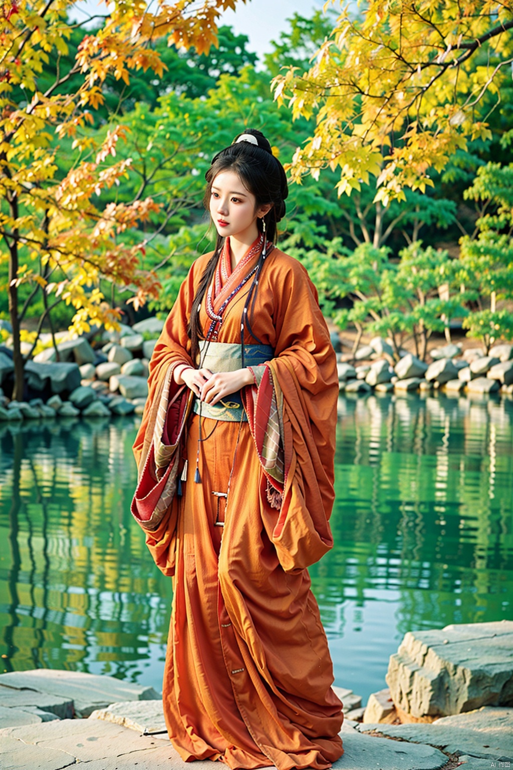 (1girl:1.3), (best quality, masterpiece, ultra high resolution),(photorealistic:1.3), (realistic:1.3), depth of field,(full body:1.2), (outdoors:1.2), (day:1.2), (cinematic lighting:1.2), near, facing to camera, hanfu