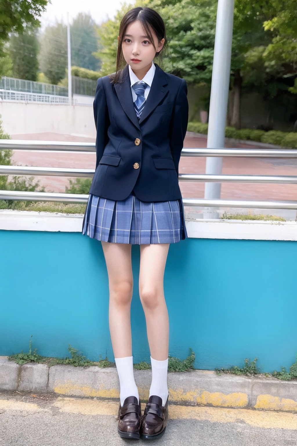 1girl,xtt, school uniform,jcket,good proportions, shapely body,good limbs,full body,outdoors