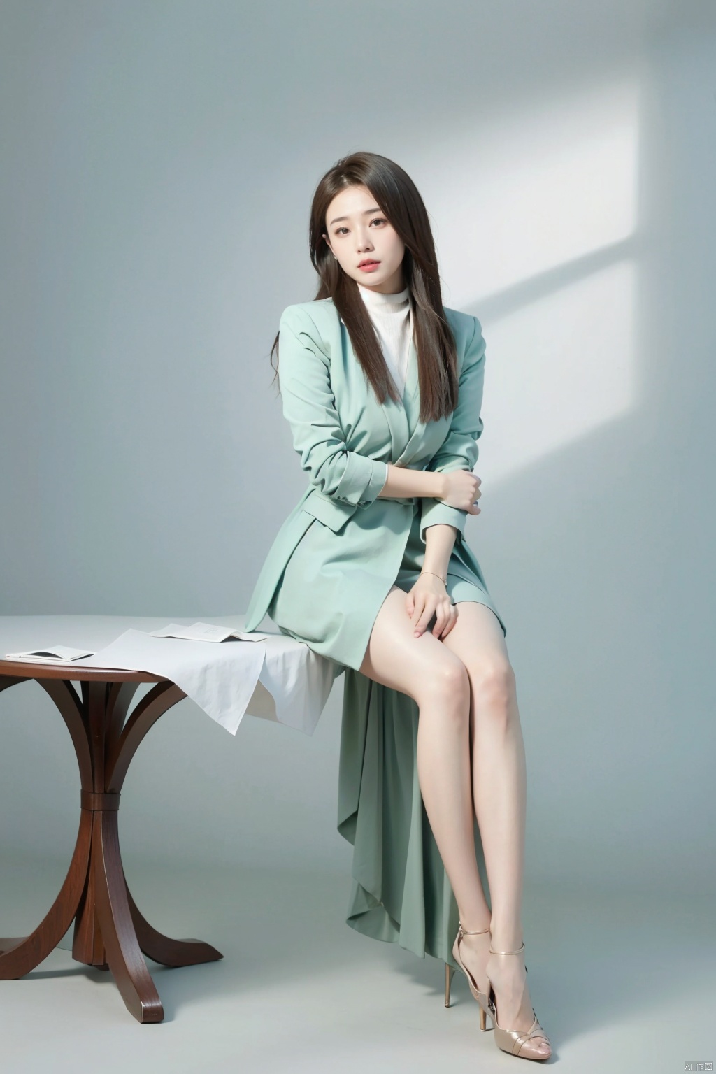 (1 girl:1.3), (best quality, masterpiece, ultra high resolution),(photorealistic:1.3), (realistic:1.3), depth of field,(cinematic lighting:1.2),full_body, uniform, sitting