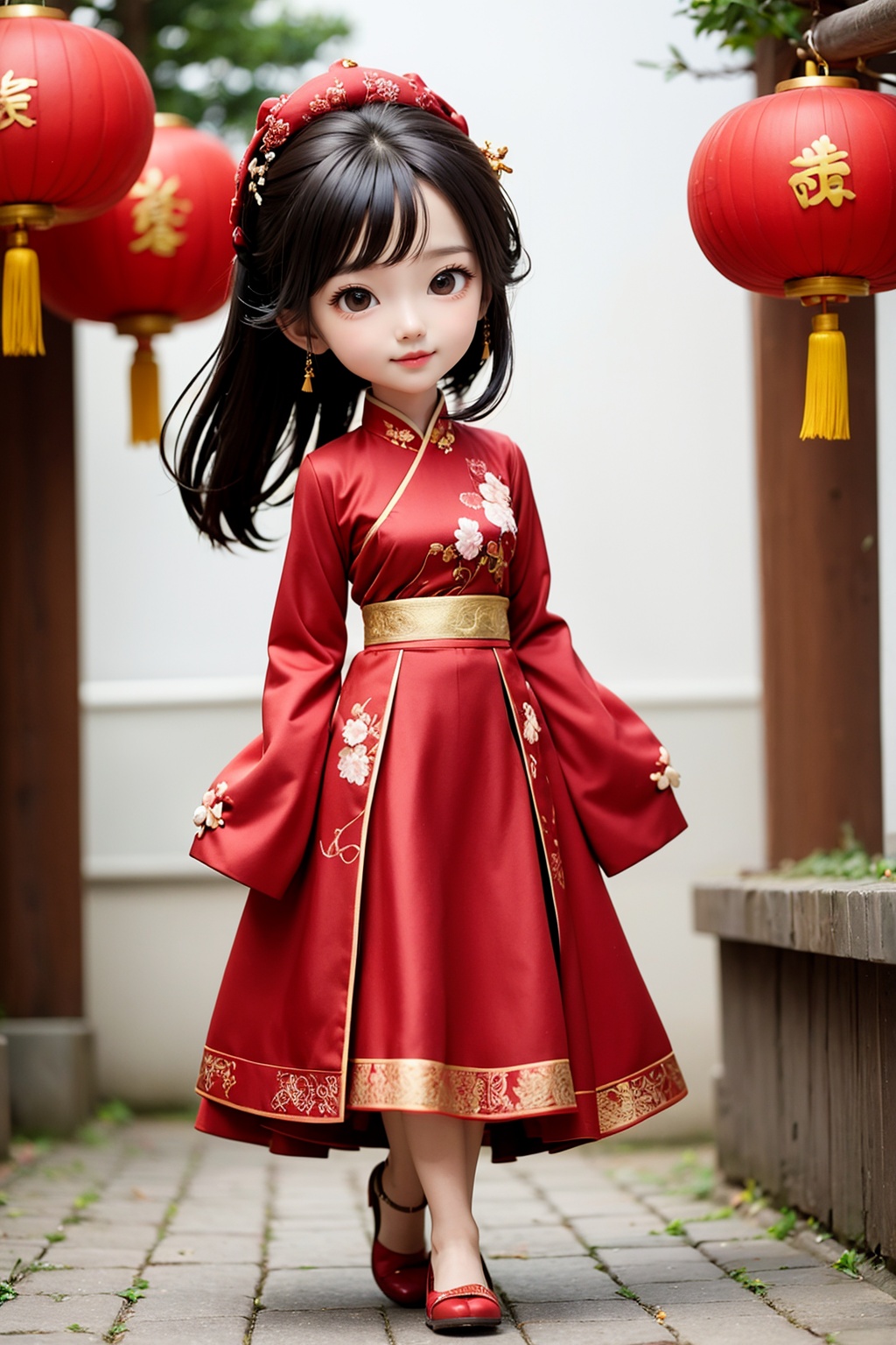 1girl,(full body),chibi,(long skirt:1.2),chinesenewyeargirl\(girl\),chinesenewyeargirl\(chinese_clothes\),<lora:AgainMixChineseNewYearGirl_v1:0.6>,