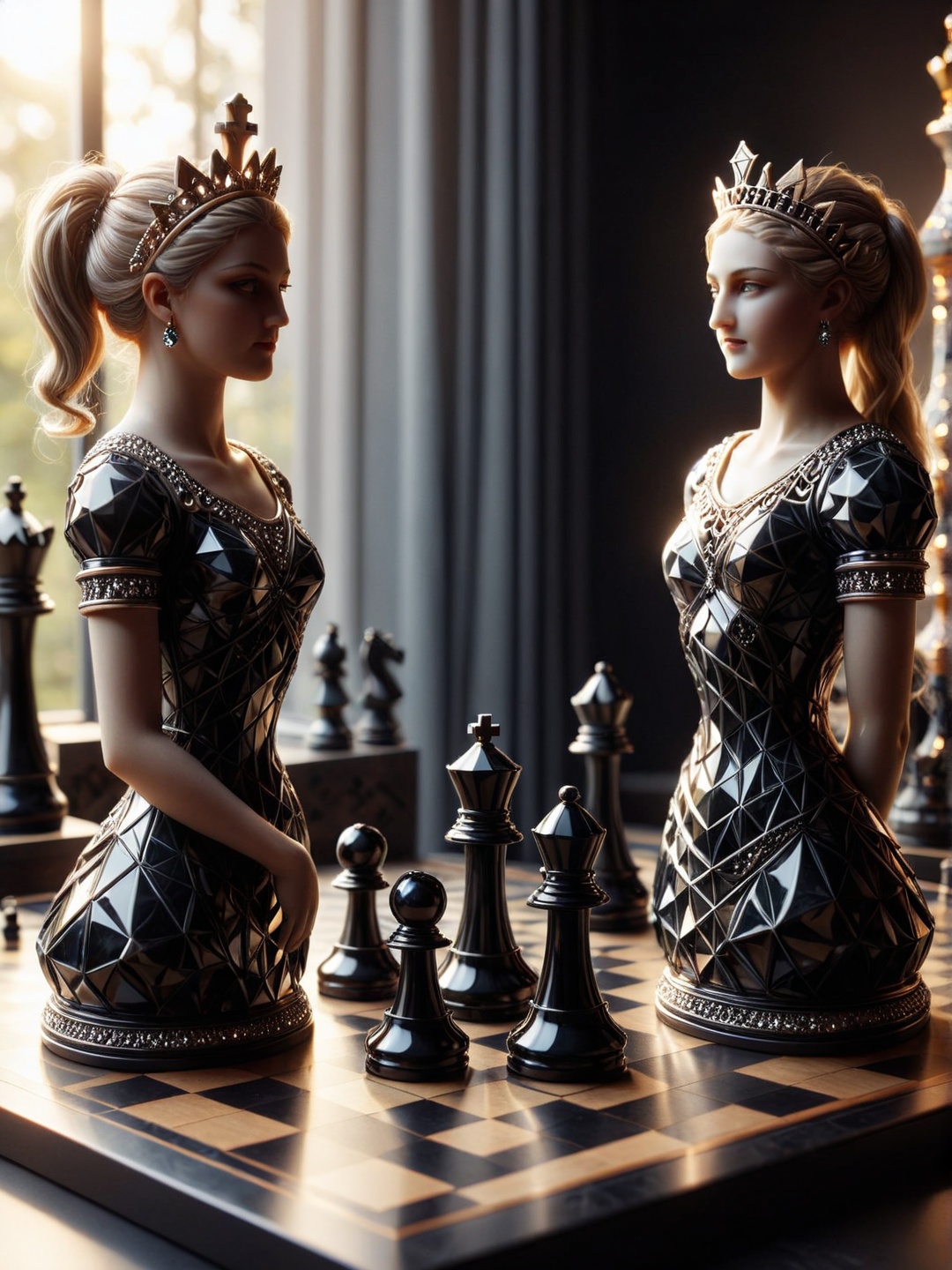Realism,  digital photo,  (Chess Queen and King) play chess on Tensor.Art