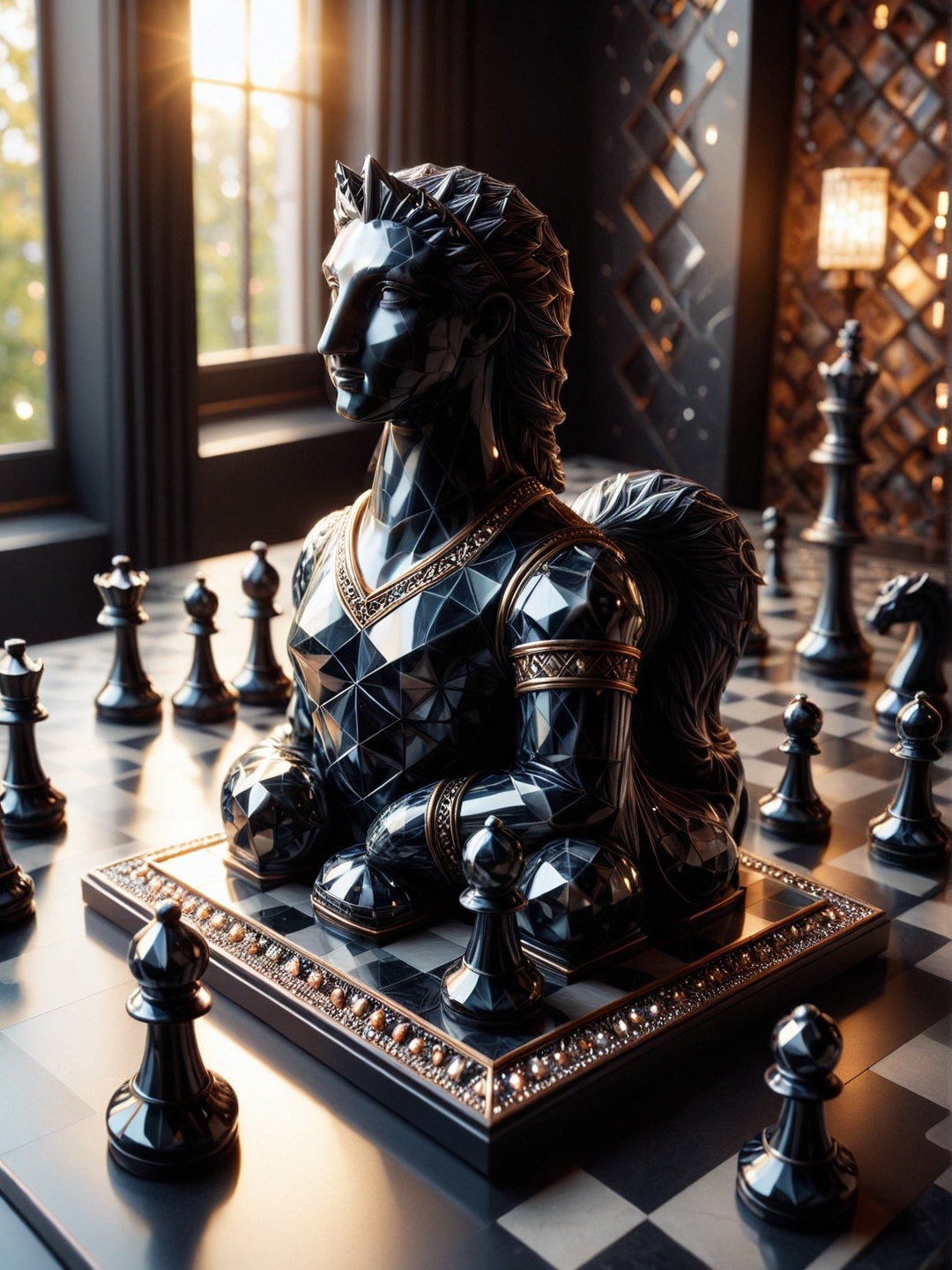 Realism,  digital photo,  Chess made of Obsidian_Diamond on Tensor.Art