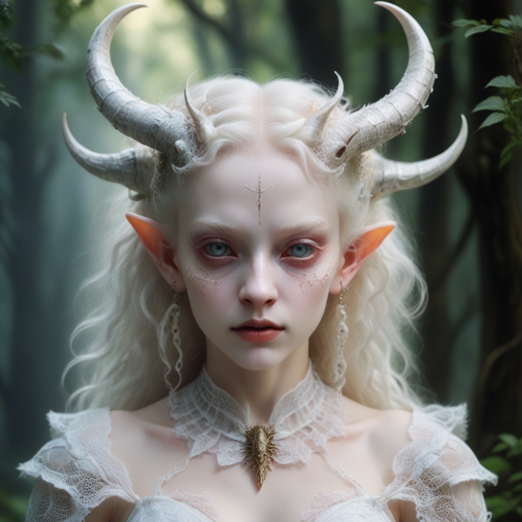 albino demon girl with lethargic sleepy smokey eyes,  white curls ,  insect eyes on Tensor.Art