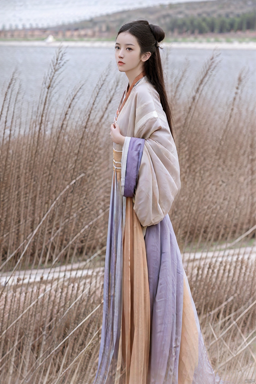 (1girl:1.3), (best quality, masterpiece, ultra high resolution),(photorealistic:1.3), (realistic:1.3), depth of field,(full body:1.2), (outdoors:1.2), (day:1.2), (cinematic lighting:1.2), hanfu