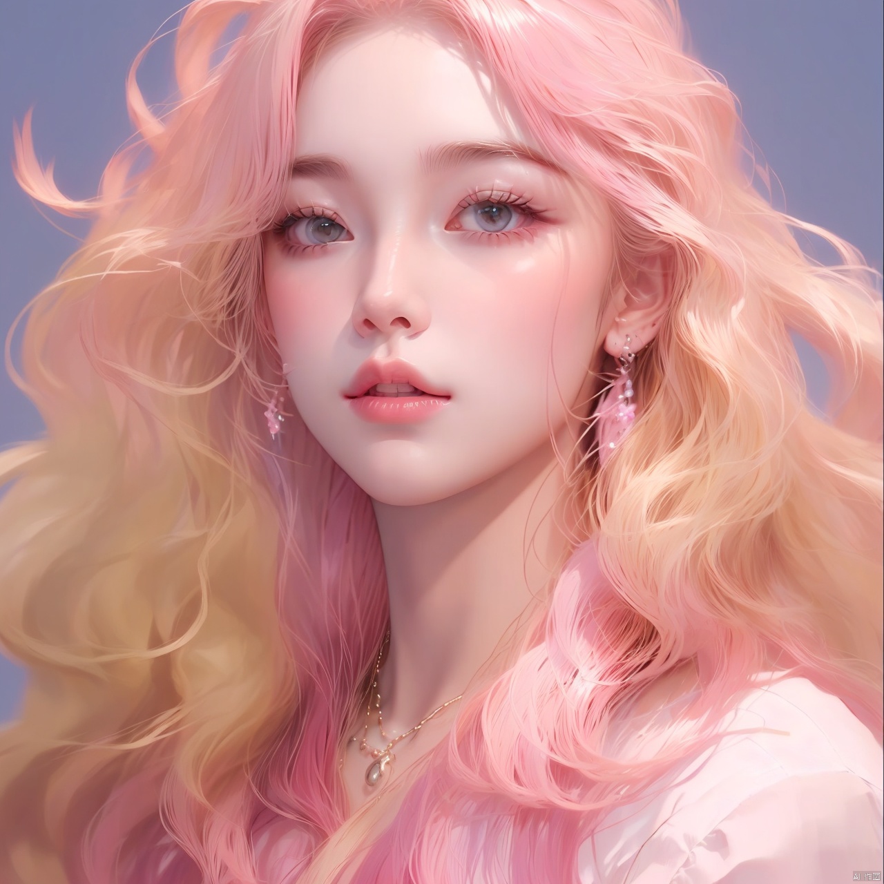  1gril,Pink wavy long hair,trend,personality,Beautiful, detailed