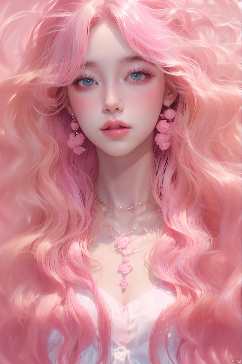 1gril,Pink Theme,Pink wavy long hair