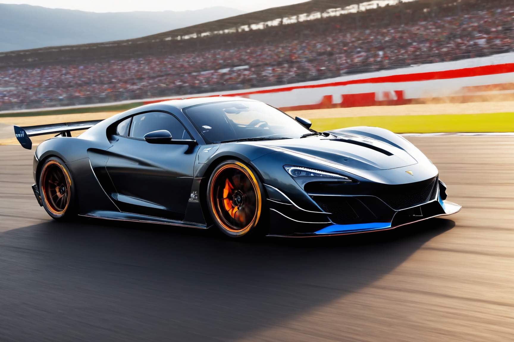 (best quality,4k,8k,highres,masterpiece:1.2),ultra-detailed,(realistic,photorealistic,photo-realistic:1.37),sport car,racing track,high speed motion,smoke,shiny exterior,dynamic curves,streamlined design, sleek silhouette, powerful engine, ********** rush, thunderous sound, intense competition, roaring crowd, victory celebration, precision engineering, cutting-edge technology, professional drivers, thrilling races, exhilarating experience, tire screeching, burning rubber, flawless performance, sleek and aerodynamic, dramatic lighting, motion blur, vibrant colors, sparks flying, fast-paced action, energetic atmosphere, sleek lines, fierce competition, exhilarating drive, thrilling acceleration, nail-biting moments.