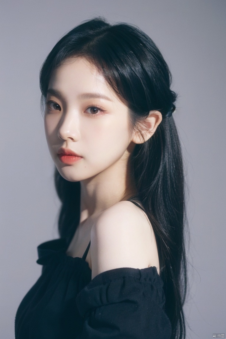 best quality,masterpiece,ultra high res,looking at viewer,simple background,studio,side light,makeup portrait,black eyeshadow,
