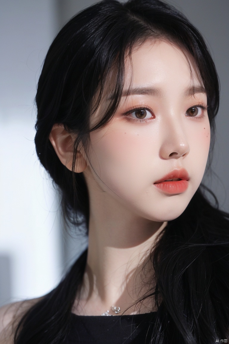 best quality,masterpiece,ultra high res,looking at viewer,simple background,studio,side light,makeup portrait,black eyeshadow,
, 1girl