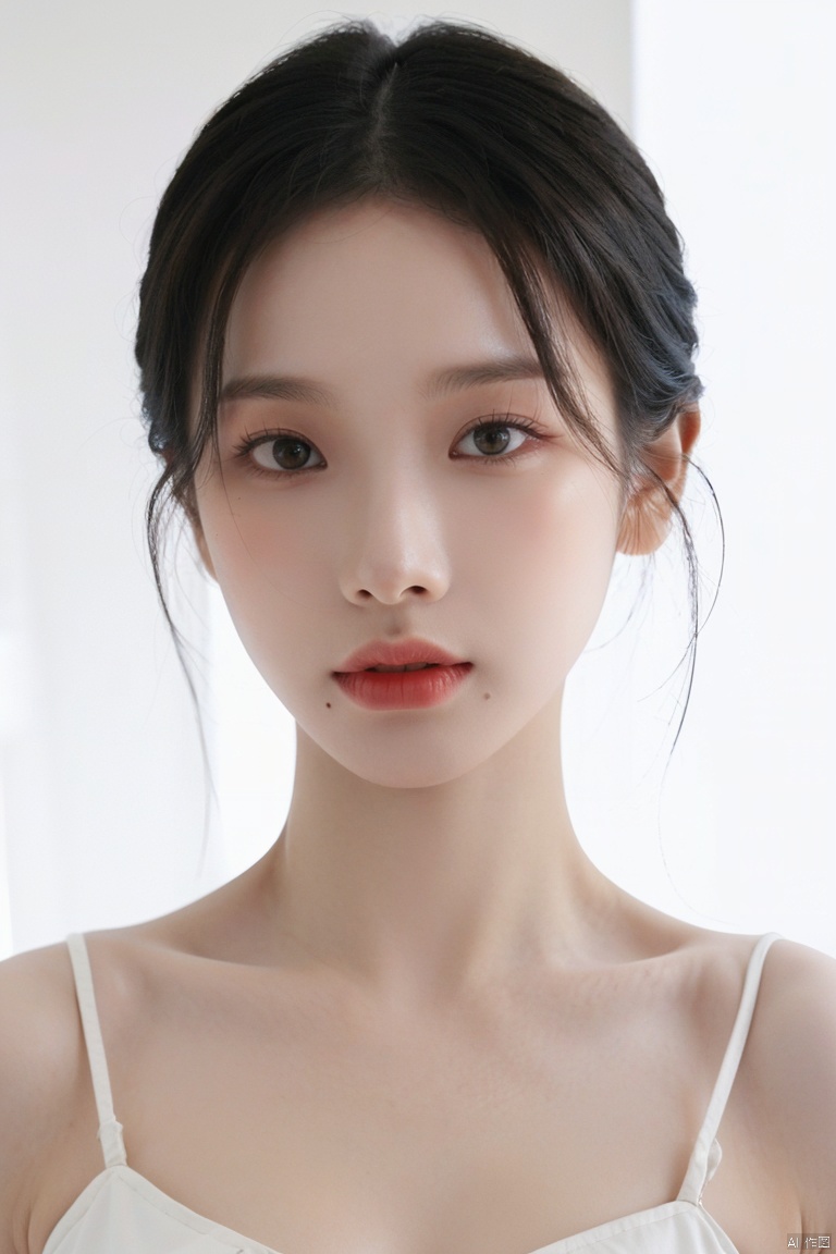 best quality,masterpiece,ultra high res,looking at viewer,simple background,studio,side light,makeup portrait,black eyeshadow,
, 1girl