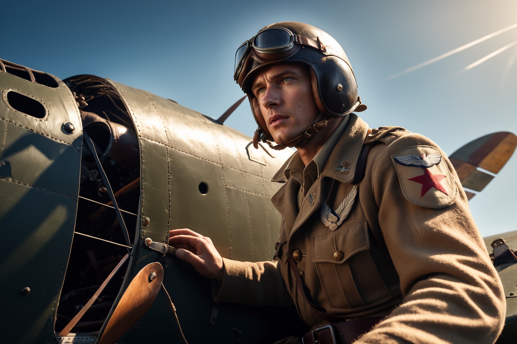 RAW Photo,  A WW2 pilot desperately trying to control his damaged plane,  photorealistic on Tensor.Art