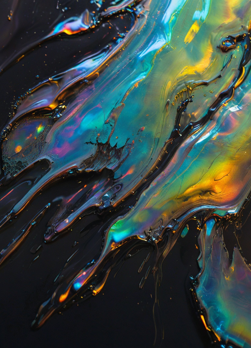 Iridescent opal style,  macro photography,  slim lines drips on Tensor.Art