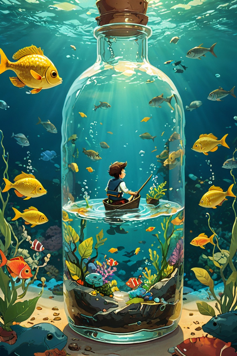 Illustration,  styled by Hayao Miyazaki,  An ocean made of liquid gold on Tensor.Art