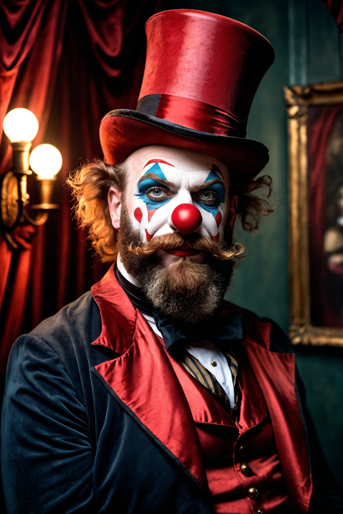 Award-winning photo,  victorian freak show,  metal clown on Tensor.Art